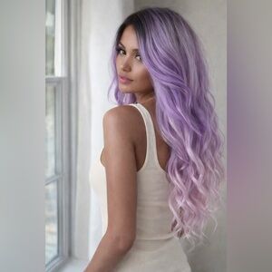 Sensationnel Balayage Violet Wig Ombré Purple Curled Wavy Lace Front Dark Roots